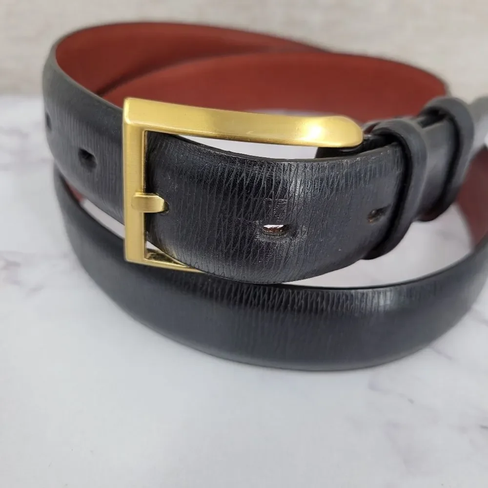 Perry Ellis Men's Black Leather Belt with Gold Buckle